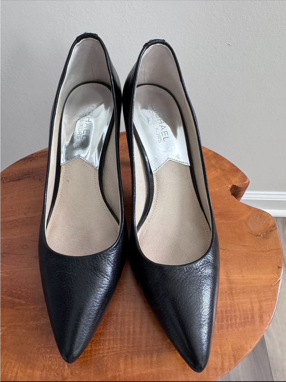 Michael Kors Black Pointed-Toe Leather Pumps